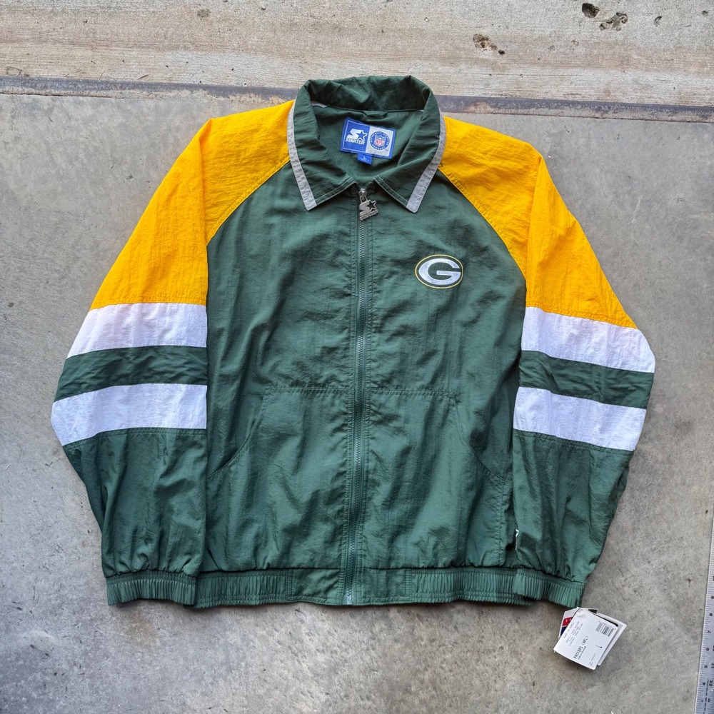 Vintage Starter Green Bay Packers NFL Windbreaker Jacket Green Yellow Large NWT